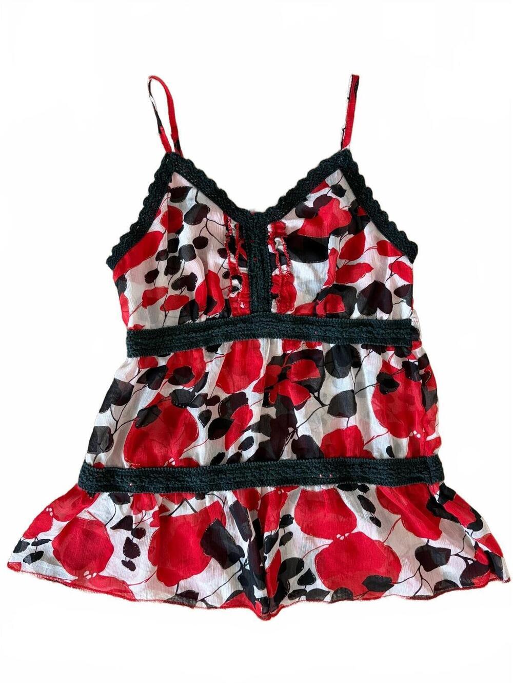 Vintage Marco & Co Cami Tank Top Womens L-XL Multicolor Floral Babydoll Crochet